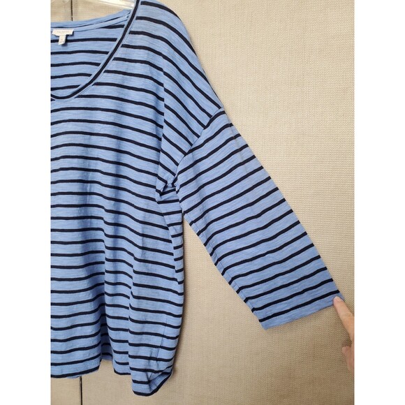 Talbots 100% Cotton Blue w/Black Stripes 3/4 Sleeve Slub Knit T-Shirt Size XL - Picture 2 of 5